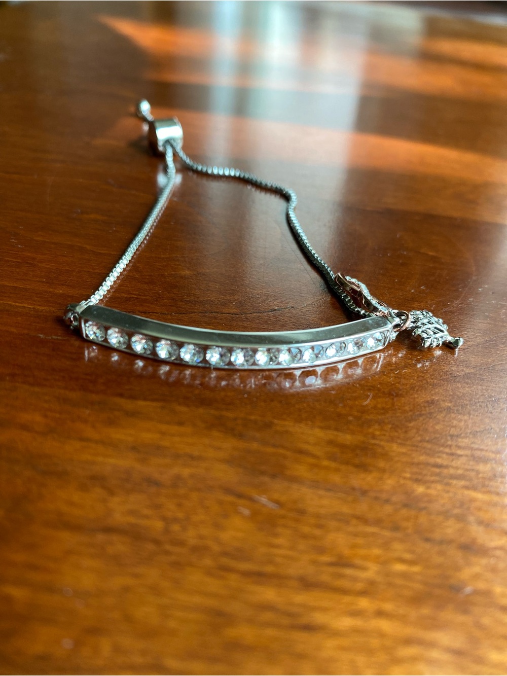 White Crystal Bar Sterling-Tone Bracelet